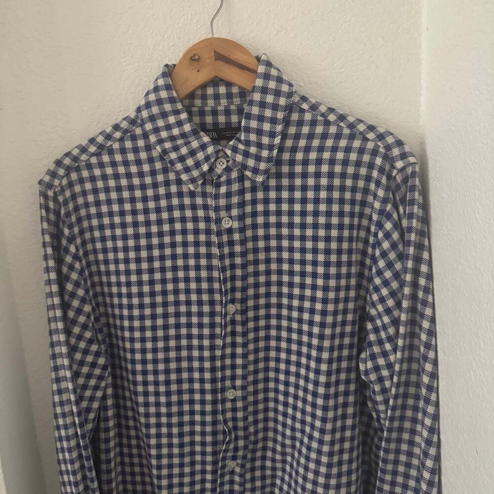 ZARA Man Checked Blue Long Sleeve Shirt